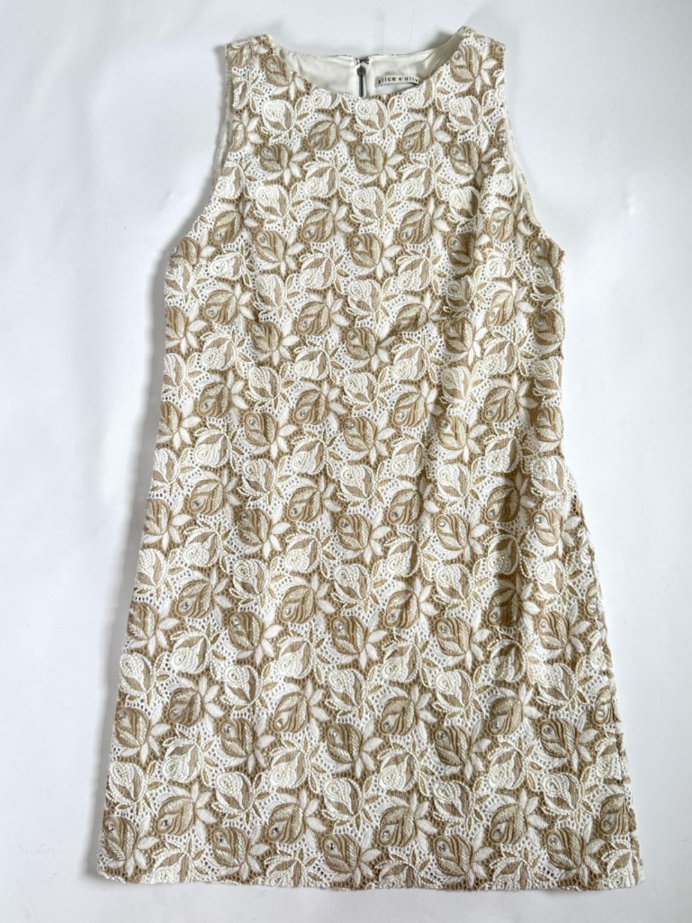 Alice And Olivia Lizzy Shift Dress Embellished Cream Off White